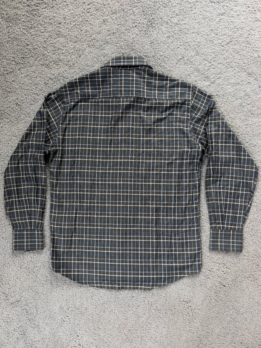 Ermenegildo Zegna Men L Charcoal Grey Plaid Windowpane 100% Cotton Shirt Luxury - Picture 10 of 13